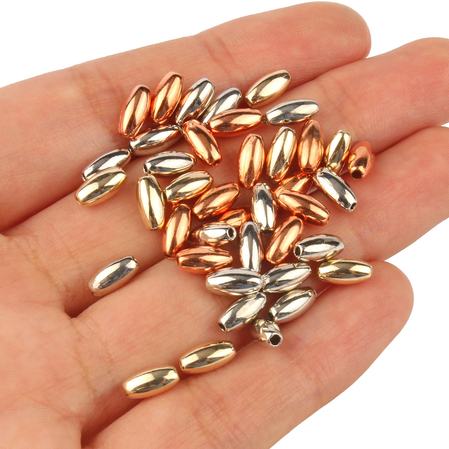 300pcs Gold/Silver Color 4x8mm Rice Shape Acrylic Loose Beads CCB Spacer Beads For Jewelry Making Handmade Accessories Wholesale