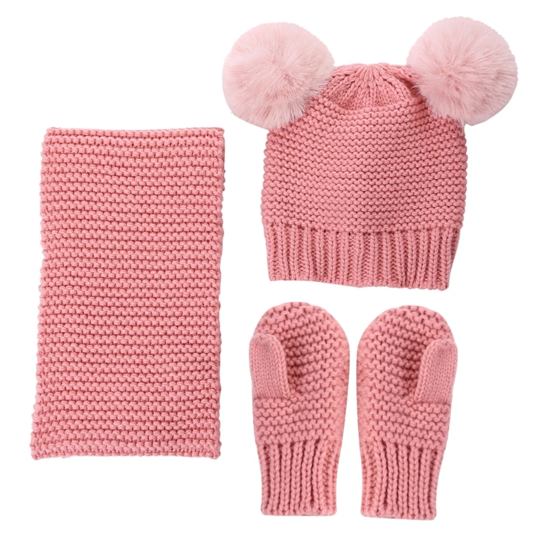 2024 New Windproof Children Hats Gloves Scarf Set Children Knitted Beanies Hat Suit Winter Warm Boys Girls Knitted Caps for Kids