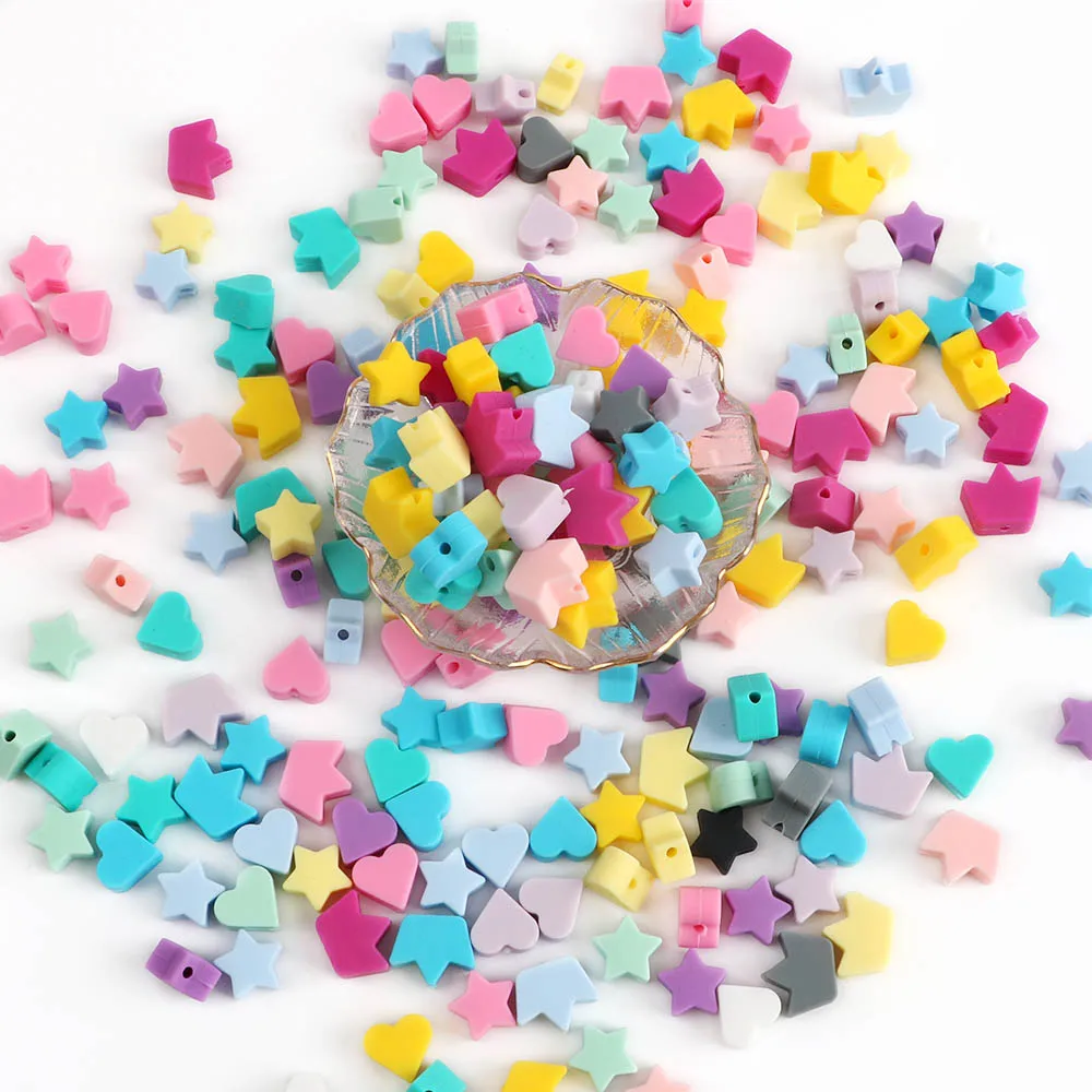 Kovict 50pcs Star/Heart/Crown Silicone Beads Food Grade Diy Pacifier Chain Necklace Nursing Beads For Jewelry Making Bulk