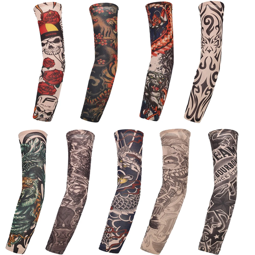 1PC New Flower Arm Tattoo Sleeves Seamless Outdoor Riding Sunscreen Arm Sleeves Sun Uv Protection Arm Warmers For Men Women