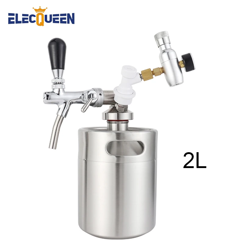 Beer Keg 2l Homebrew Beer Growler, Stainless Steel Pressurized Mini Keg Growler Kit Keg Spear Tap Dispenser for Party Picnic Use