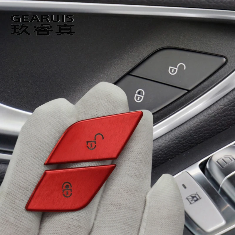 Car Styling For Mercedes Benz C E Class W205 W213 GLC X253 Door Lock Switch Buttons Sequins Covers Stickers Trim Interior Decals