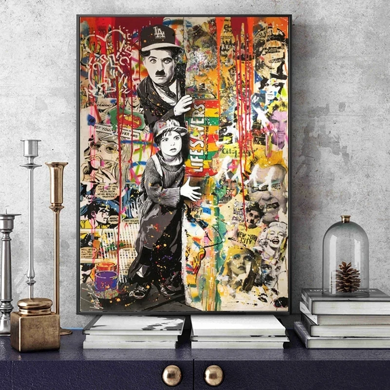 5D Diamond Painting Modern Graffiti Art Funny Chaplin And Boy Full Drill Cross Stitch Rhinestone Mosaic Embroidery Home Decor