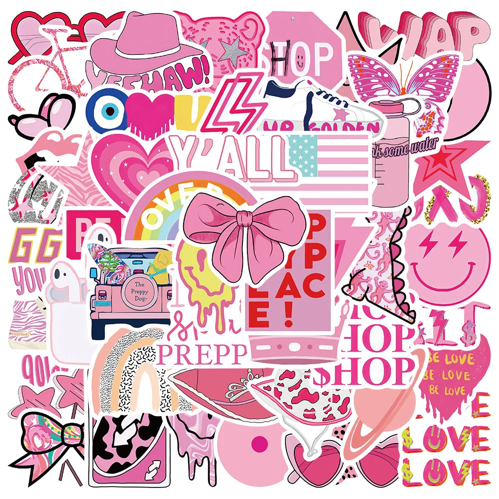 50PCS Funny Pink Style Girl Cartoon Aesthetic Stickers For Fridge Scrap Stationery Material Supplies Decal Graffiti Stickers F3