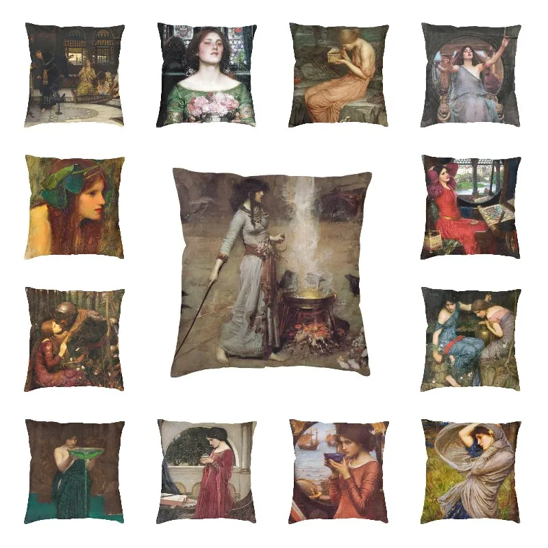 John William Waterhouse The Magic Circle Luxury Pillow Cover Decoration Painting Art Cushions for Sofa