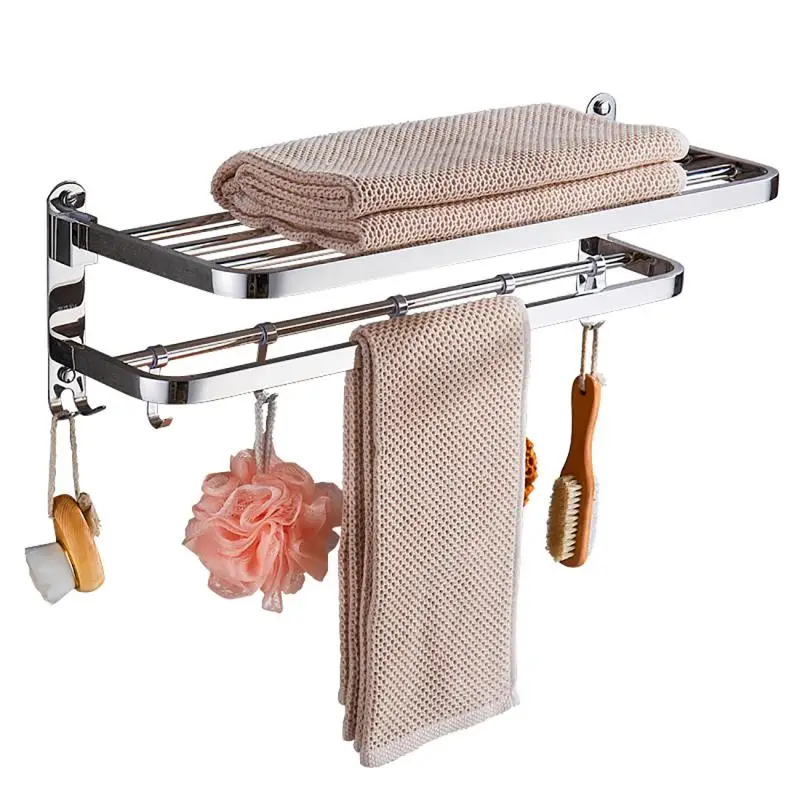 40cm/50cm Punch-free Stainless Steel Folding Movable Bath Towel Shelf Bathroom Towel Rack Holder Easy To Use and Save Space