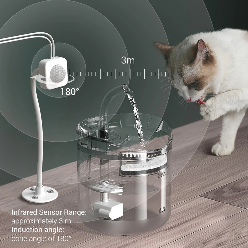 Imagem -03 - Inteligente Gato Água Fonte com Torneira Cão Distribuidor de Água Bebedouro Transparente Pet Beber Filtros Alimentador Sensor de Movimento 2l