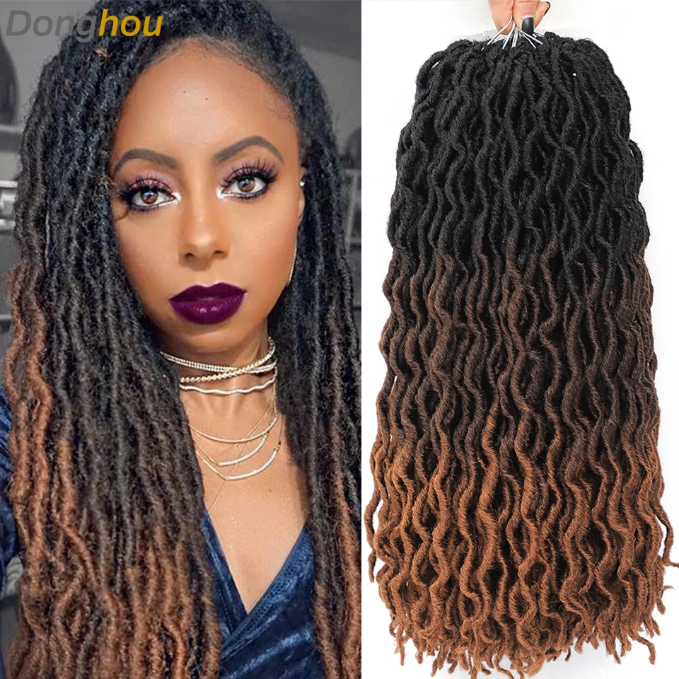 

Faux Locs Crochet Hair Naturel Loks Ombre Curly Braiding Hair Synthetic Hair Extensions Goddess Faux Locs 18 inch 24 Strands/Pcs