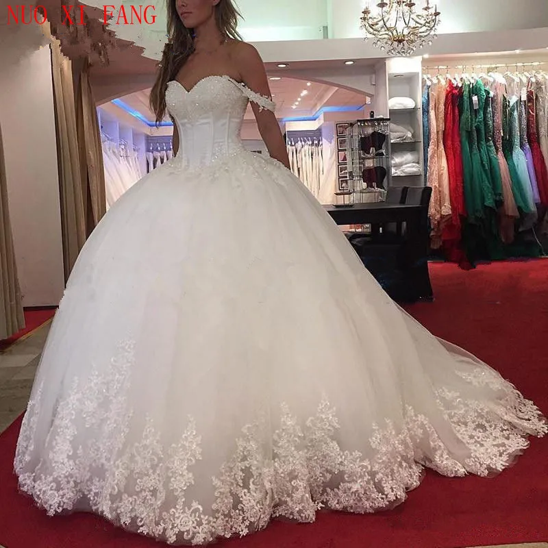 Customized Vestido De Noiva Lace Wedding Dress Ball Gown Sweetheart Appliques Saudi Arabic Wedding Gown Bridal Dresses Trouwjurk