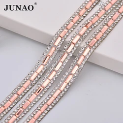 JUNAO 5 Yard*8mm Champagne Hotfix Glass Rhinestone Trim Crystal Chain Strass Applique Ribbon For Clothes DIY Decoration Crafts