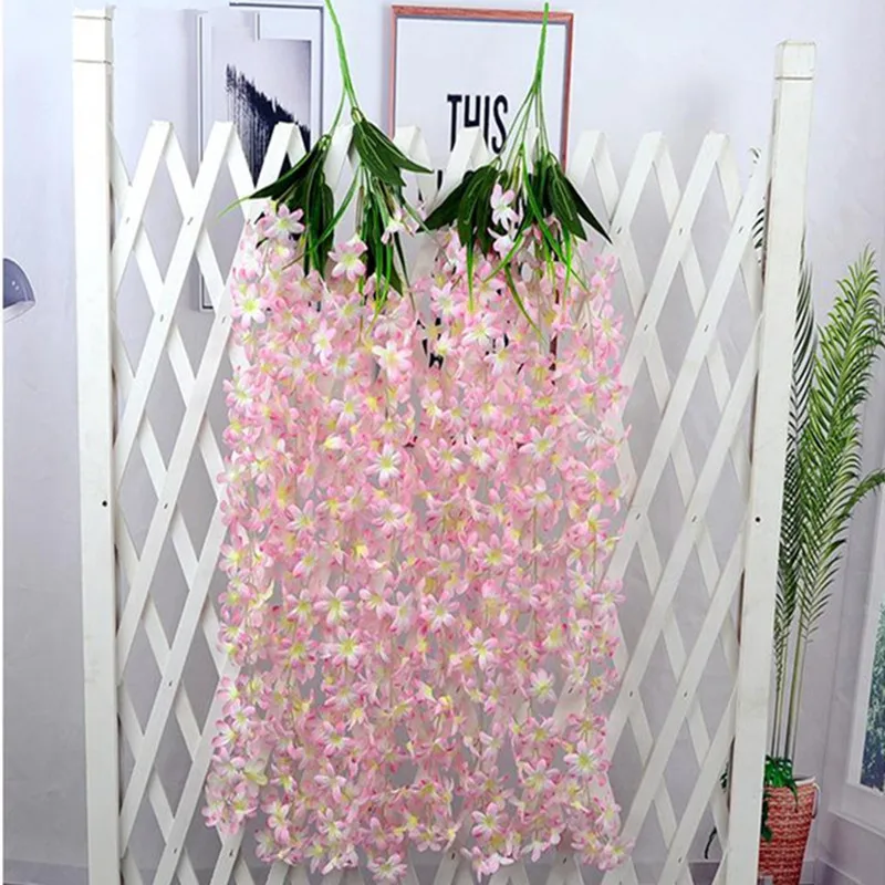 

90CM Long 4 Forks One Bouquet Simulated Wisteria Vine Silk Clove Flower Rattan for Party Event DIY Decoration Home Decor