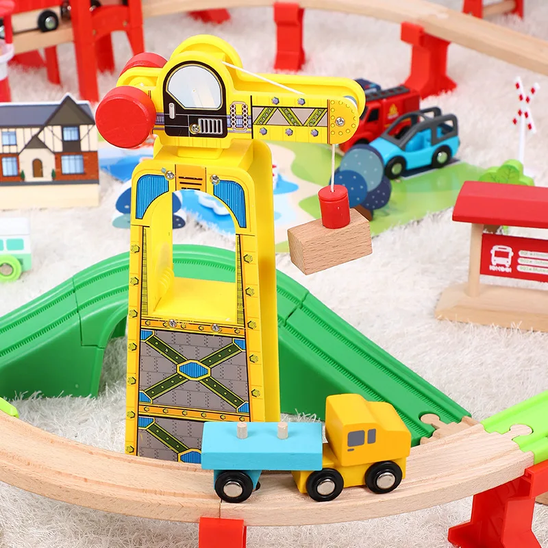 Juego de tren de tráfico de ciudad costera para niños, rompecabezas, coche de juguete, pista, Compatible con pistas de madera y coche eléctrico, PD32