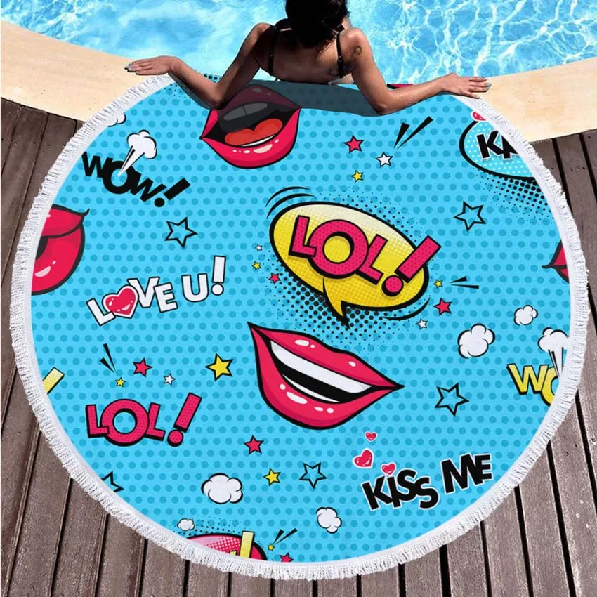 

Print Beach Towels 150cm Round Summer Yoga Mat Seaside Bath Shower Towels Blanket Bikini Cover Up