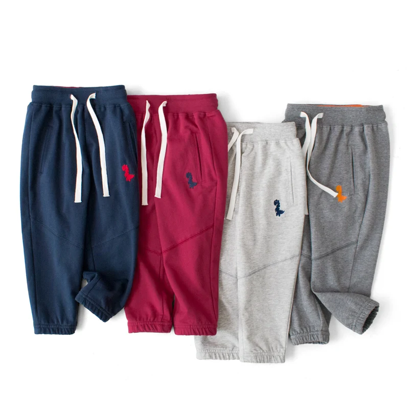 OVTRB Kids Drawstring Sweatpants for Boys Dinosaur Embroidered Sports Casual Cotton Jogger Pants Children Clothes Pocket Trouser