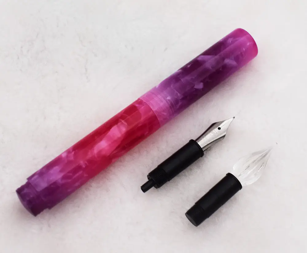 

Wanwu Creative Celluloid Purple Mini Glass Dip Pen & Fountain Pen Pocket EF/F/Small Bent Nib Colorful Ink Pen & Box Gift Set