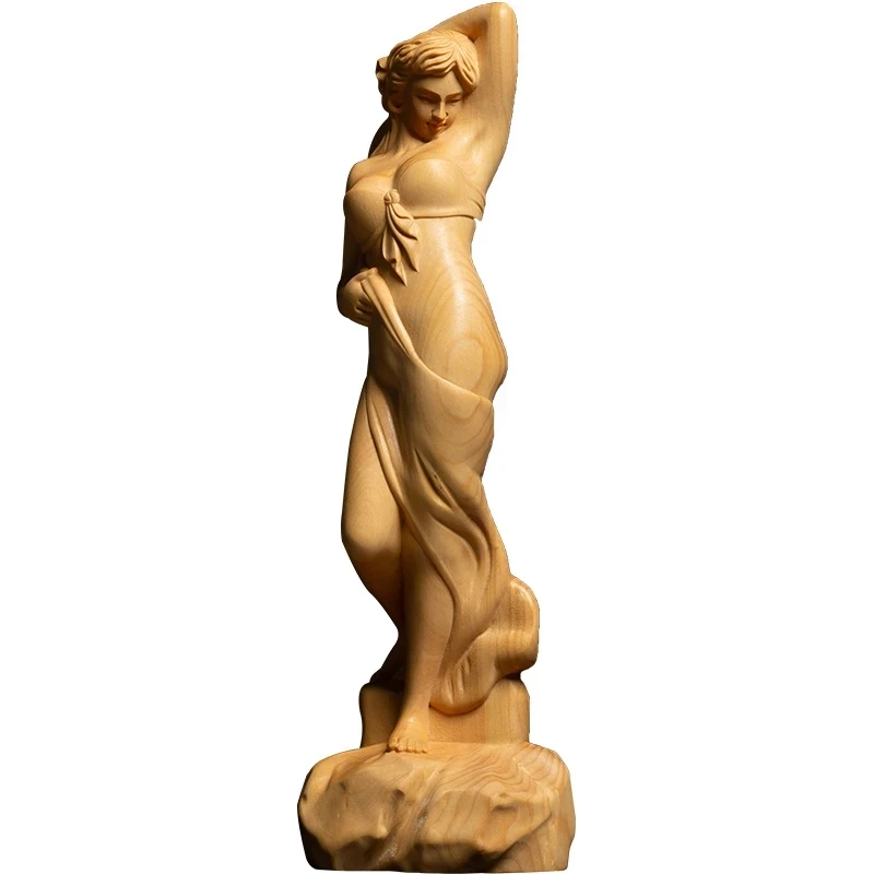 Estatua de belleza de boj de 14/21 CM, Boutique, escultura de decoración de madera sólida para sala de estar, artesanía para coc