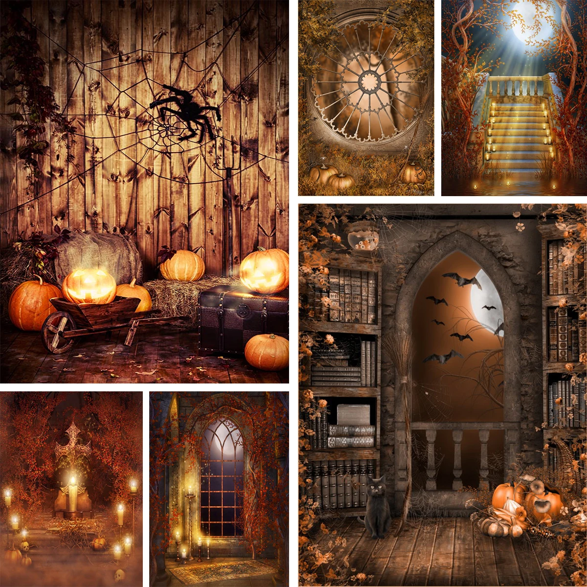 Halloween Backdrop Kids Photocall Pumpkin Lantern Mystery Cat Child Photostudio Props Witch House Banner Festival Background