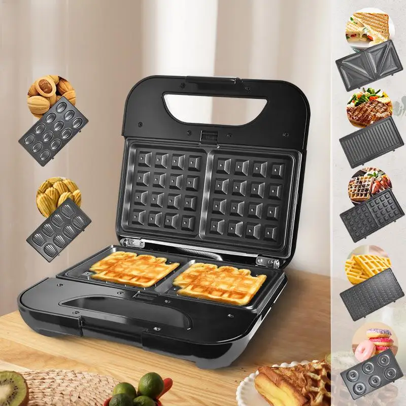 800W 7IN1 Electric Waffles Maker Iron Sandwich Maker Machine Bubble Egg Cake Oven Walnut Cake Maker Breakfast Waffle Machine
