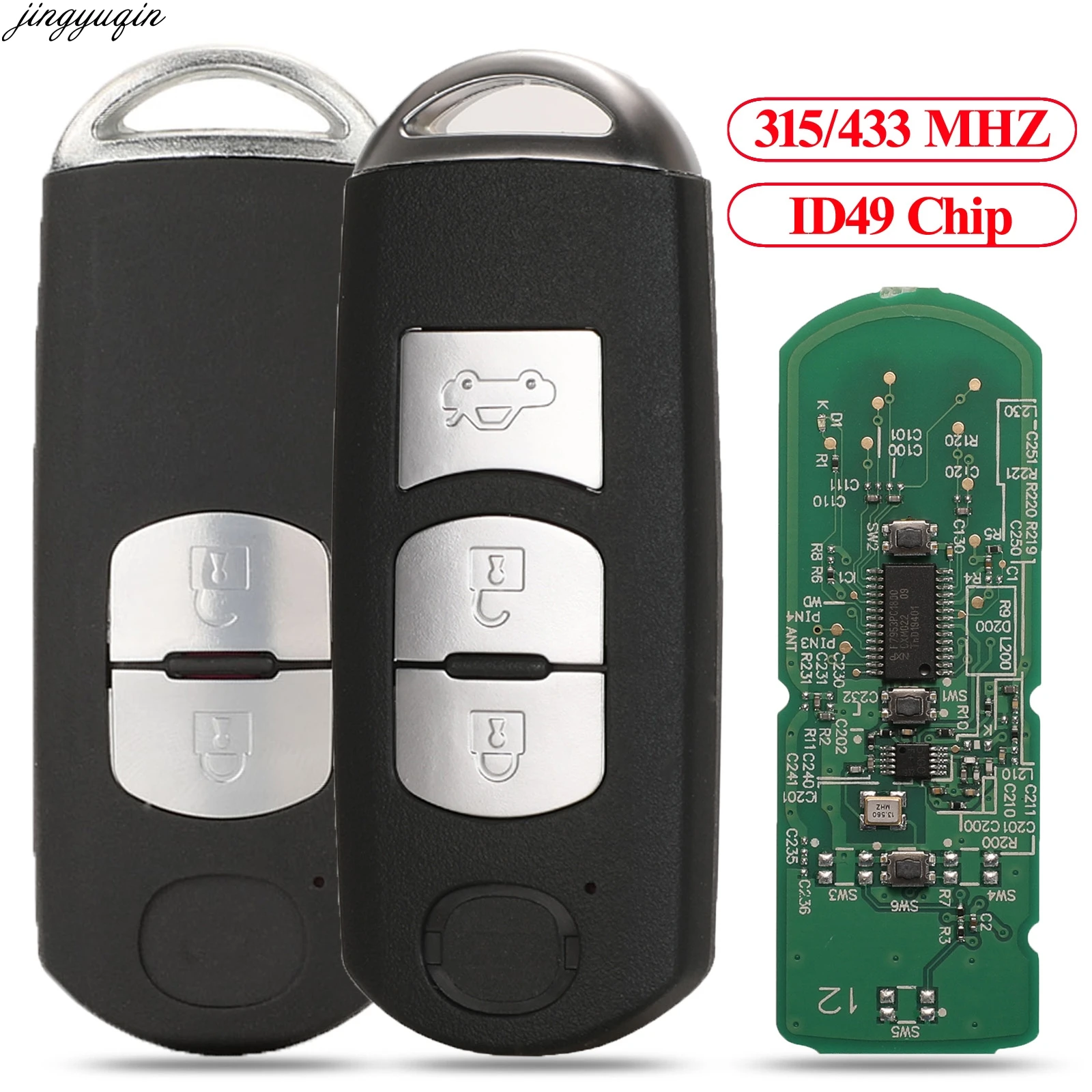 

Jingyuqin Remote Control Car Key 315/433 Mhz ID49 Chip For Mazda 3 Cx-5 Axela 2017 2/3 Buttons Smart Fob Full Key