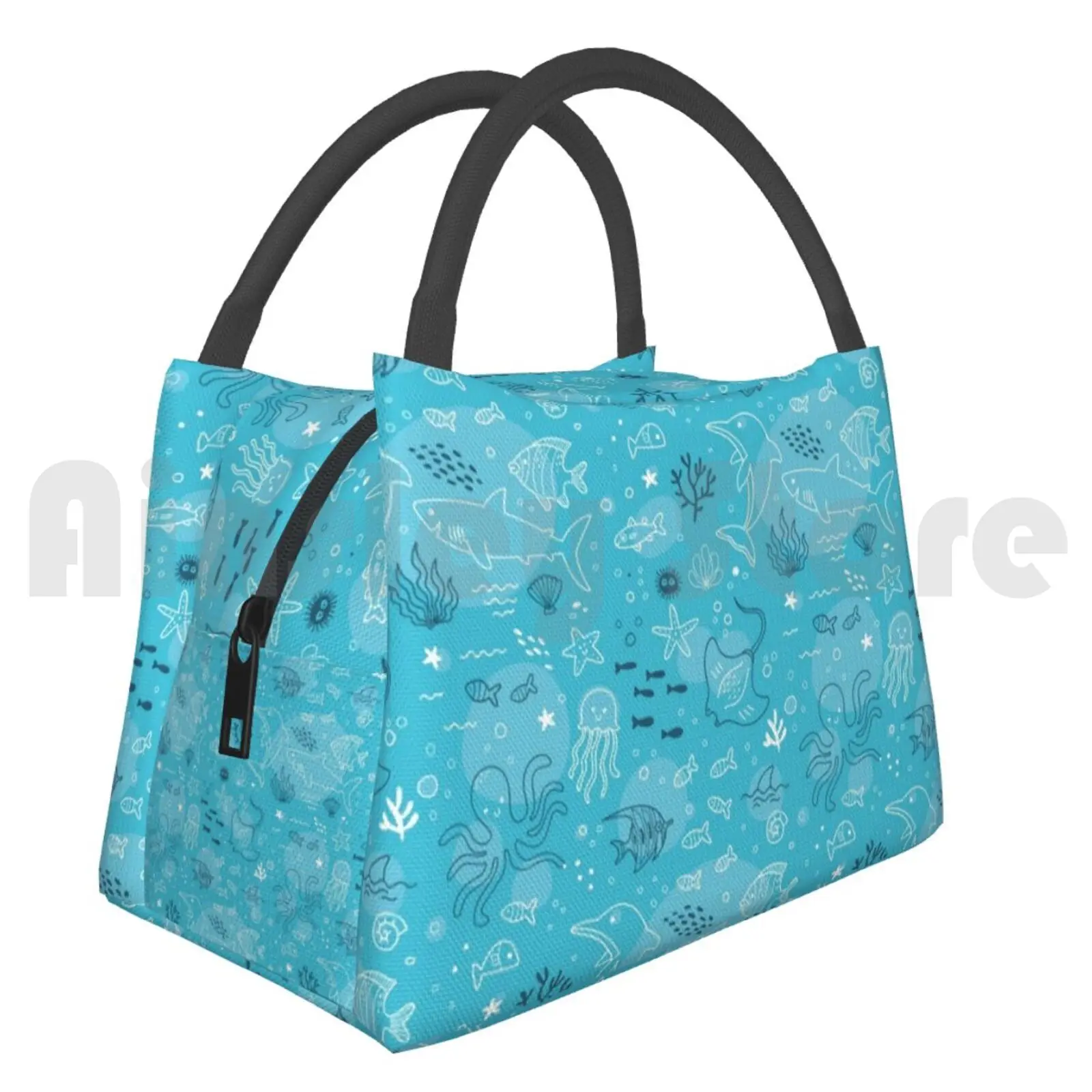 

Portable Insulation Bag Magical Marine World Blue Dolphin Mammal Intelligent Turtle Sea Ocean Water Surf Beach