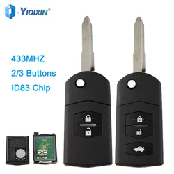 YIQIXIN-llave de coche abatible de 433Mhz para Mazda M2, M3, M5, M6, M8, Demio 2, Axela, Premacy Atenza, Chip ID83, 2006-2009, 2/3 botones, mando a distancia plegable