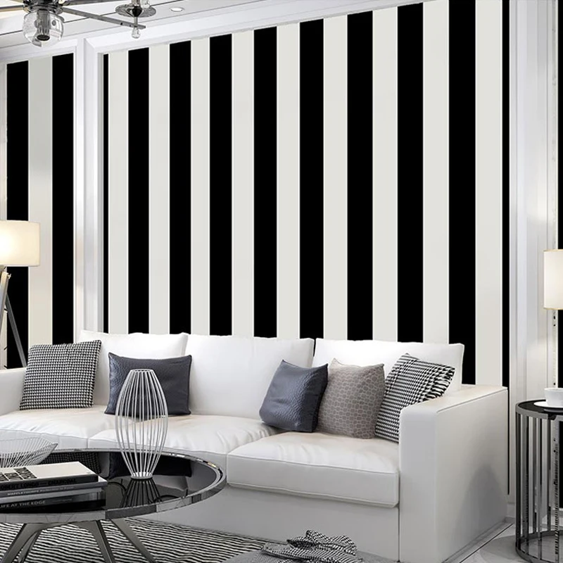 wellyu Modern Feature Brief Vertical Stripes mural Striped Wall Coverings PVC Vinyl Wall Paper for Home Decoration Black Gray