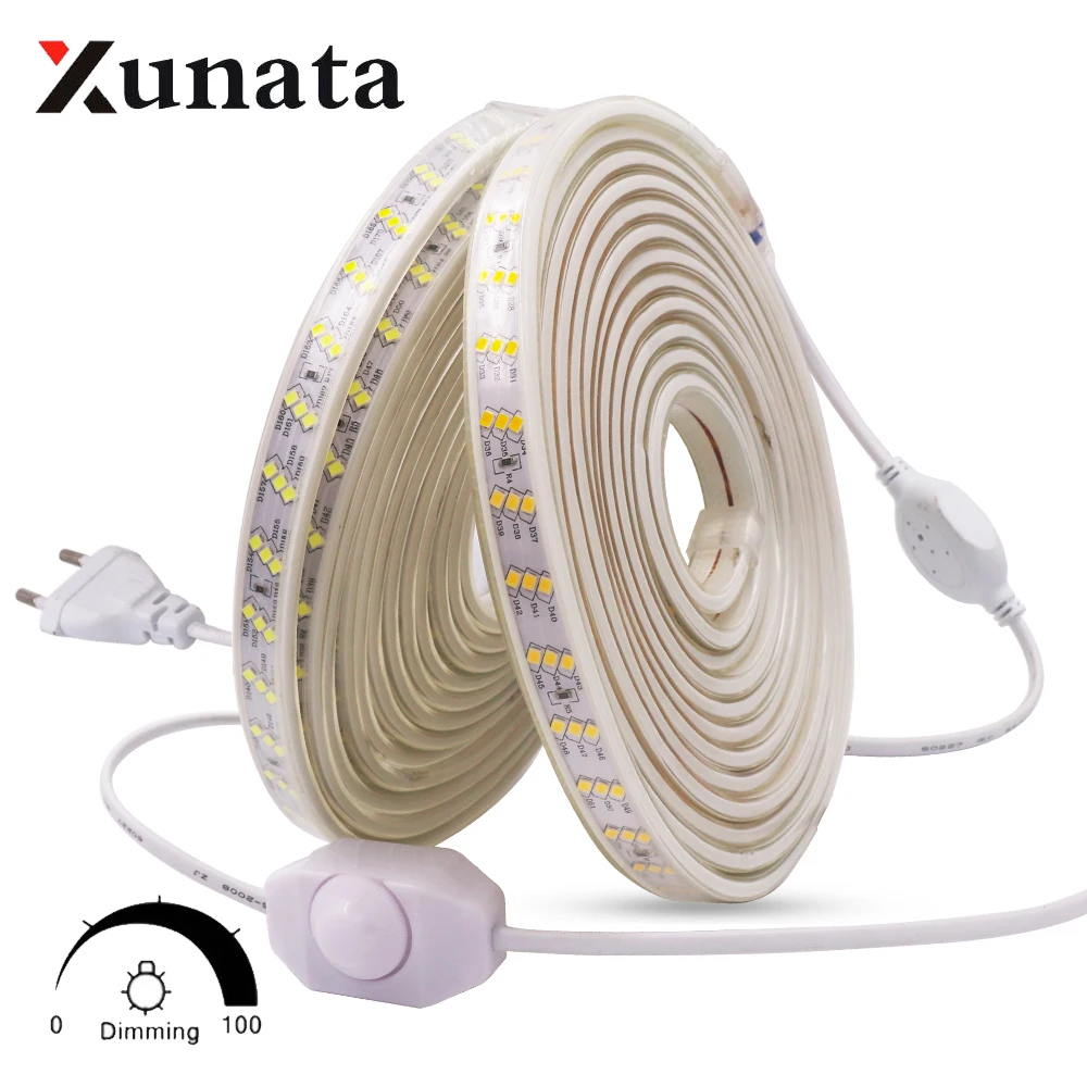 

LED Strip 220V Three Row 2835 Waterproof 180Leds/m Warm/White Dimmerable Flexible Tape Ribbon LED Strip Lamp EU UK