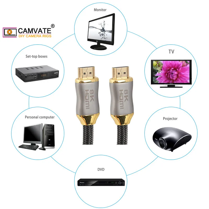 CAMVATE-Cable HDMI 2,1 de 8K de alta velocidad con conectores dorados y nailon trenzado para ordenador portátil/Monitor/Xbox One /PS5/8K TV (1m de largo)
