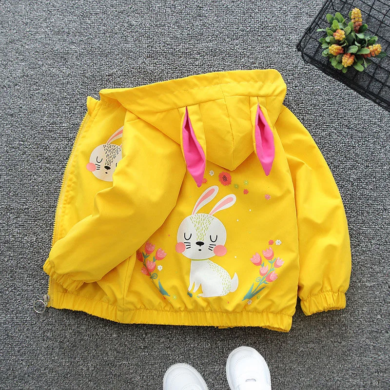 Cartoon Girls Jackets Cute Little Fox Kids Windbreaker Hooded Baby Coat Spring Autumn Children Outwear Toddler Girl Clothes 1-6Y