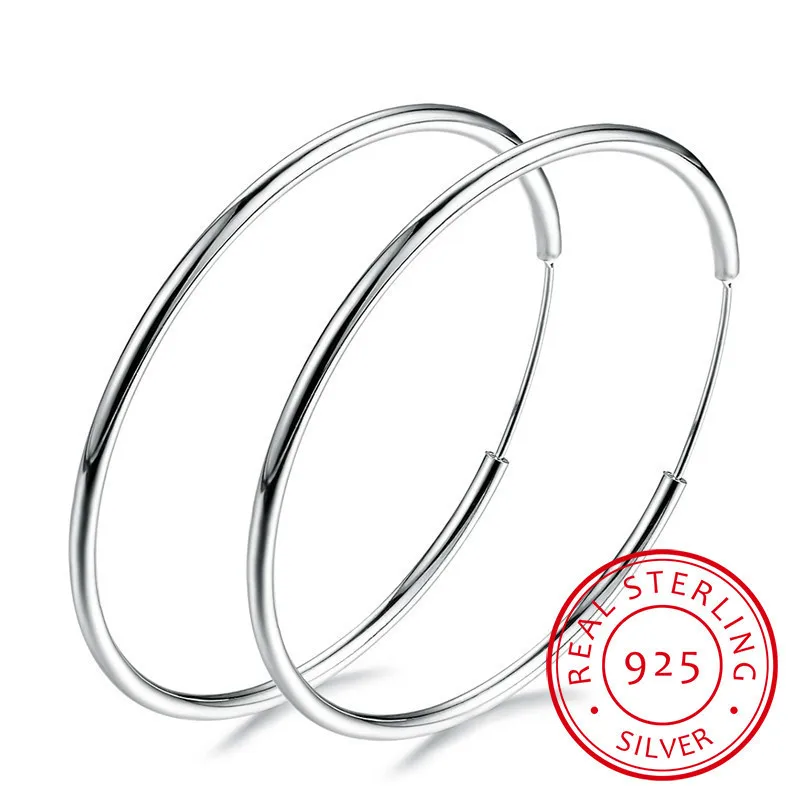 Women 100% 925 Sterling Silver Hoop Earring Round Circle Loop Gifts Simple Silver Hoop Earrings Piercing