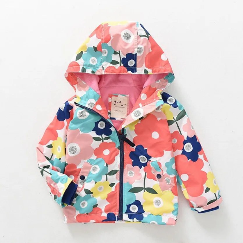 Girls Coats And Jackets Kids 2020 Spring Children Girls Clothes Flowers Printed Hooded Kids Clothes Veste Fille Enfant