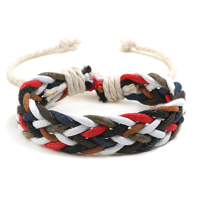 National Style Simple Casual Rainbow Color Hand-woven Leather Bracelet Couple Fashion Outdoor Men Woman Jewelry Friendship Gift