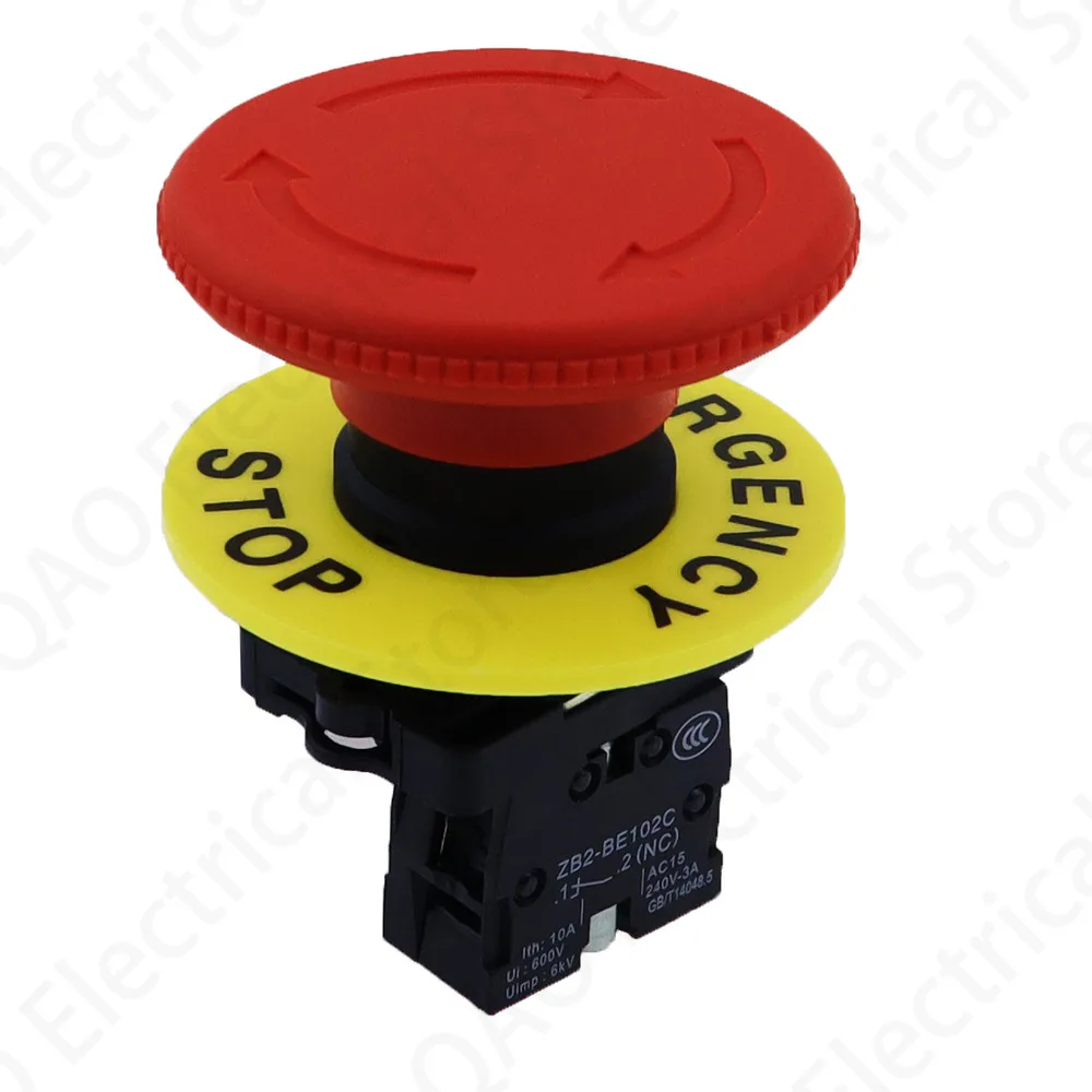 22mm red mushroom head emergency stop button switch XB2 LAY37 NO/NC alarm button switch