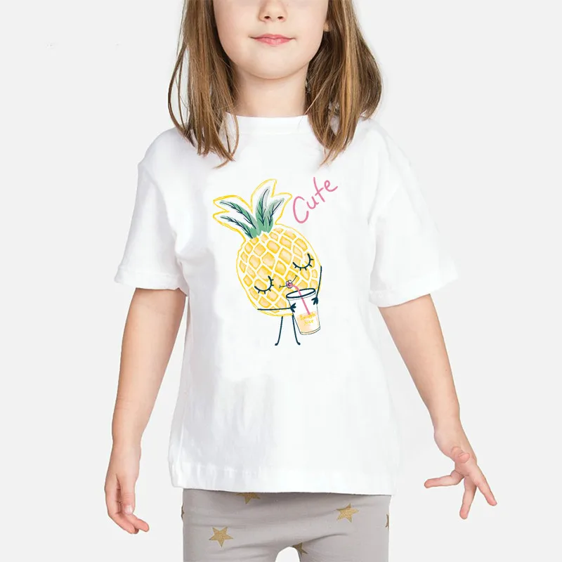 Camisetas con estampado de fruta y piña para niños, playera informal con estampado de piña, ropa de verano