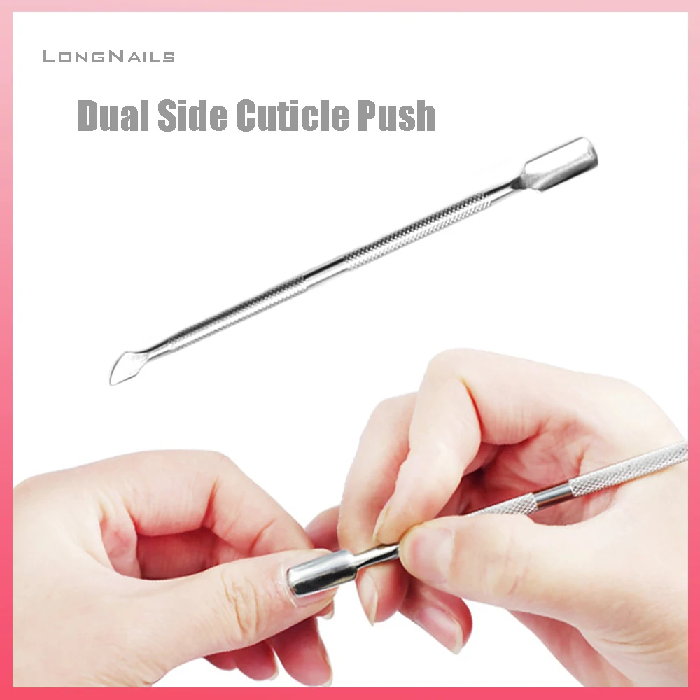 130*8mm Dual Side Manicure Cuticle Pusher Double Head Clean Polish Trim Take-Gel Pen Stainless Steel Cuticle Nail Push Tool 1pcs