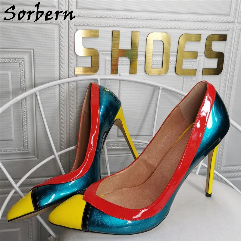 Sorbern Pearl Green Women Pump Mix Colors Ladies Shoes Pointy Toe Party Footwear Crossdresser Shoes Womens Shoes Size 11