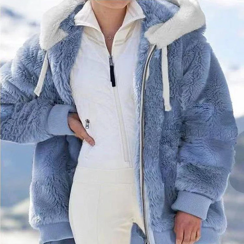 

Winter Women's Jacket Plush S-5XL Zipper Pocket Hooded Jacket Fur Woman Coat Plus Size Thick Warm Women Winter Outerwear FASHION