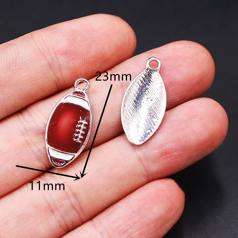 8pcs Handmade Enamel American Football (Rugby) Pendant DIY Charm Necklace Bracelet Sports Jewelry Crafts Making 23*11mm P768