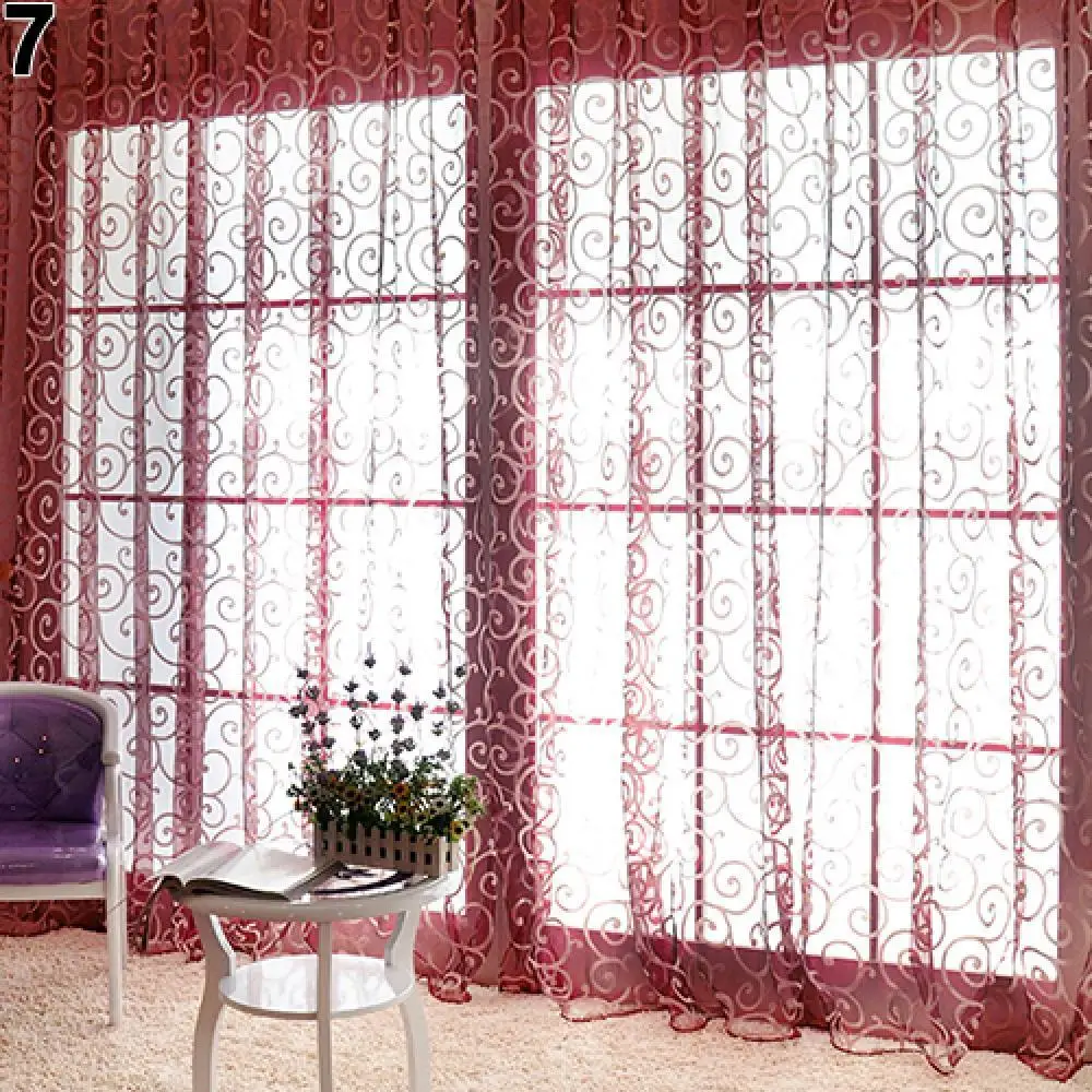 Window Voile Tulle Curtains Sheer for Bedroom Living Room Balcony Kitchen Printed Tulip Pattern Sun-shading Curtain