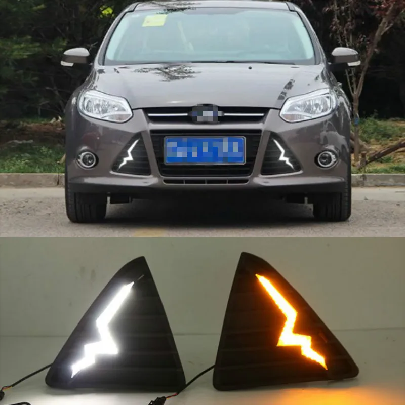 Car-styling 12V LED DRL Daytime Running Light Kits Turn signal Fog Lamp Hole Cover Lamp for Ford Focus 2012 2013 2014 2015