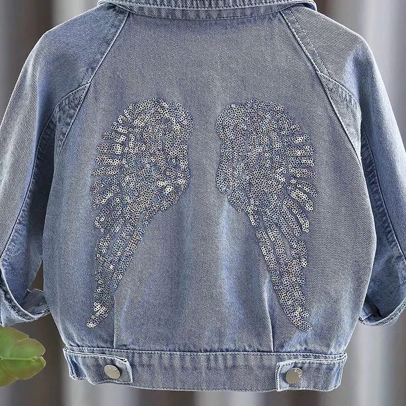 New Children Denim Jackets Trench Jean sequins Jackets Girls Kids clothing baby Lace coat Casual outerwear Spring Autumn 1-5year