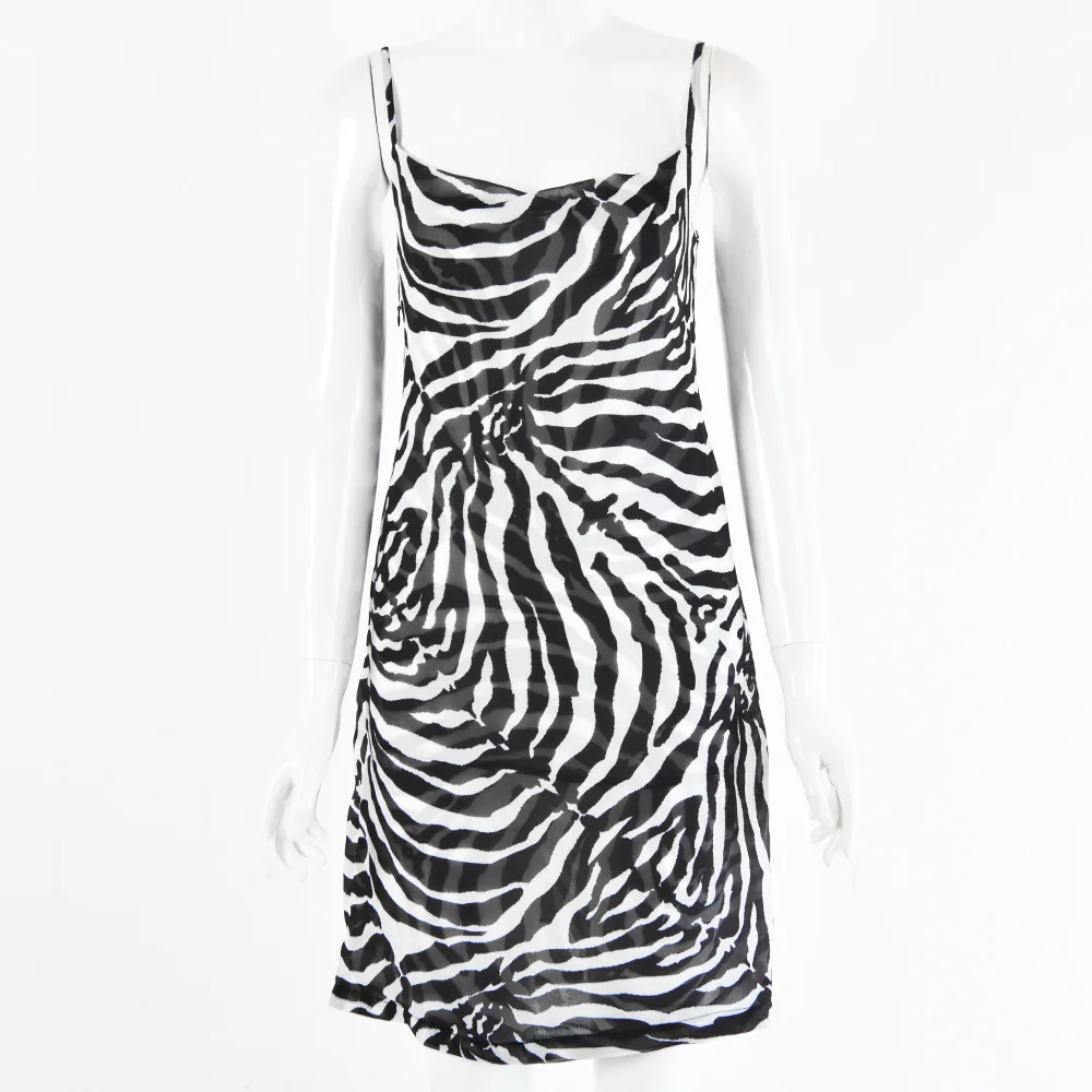 Women's Sexy Dress Backless Print Zebra Pattern Harajuku Style Suspender Skirt Female