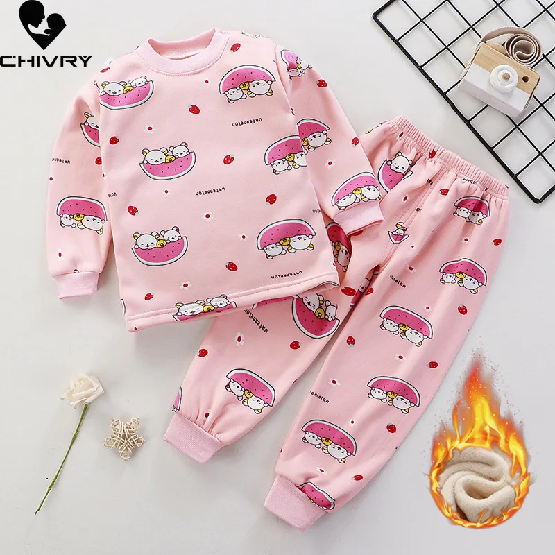 Mới Trẻ Em Bé Trai Làm Dày Pyjama Bộ Hoạt Hình Cổ Tròn Áo Thun Áo Kèm Quần Bé Gái Thu Đông Ấm Ngủ Bộ Quần Áo