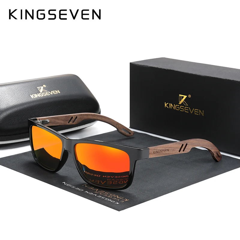 KINGSEVEN Vintage Square Sunglasses Wood Brown 9