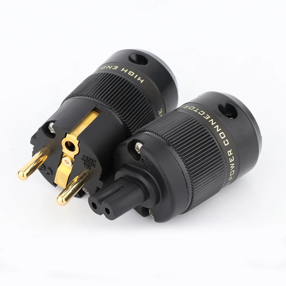 P078EG Pair Preffair Gold plated Figure 8 C7 & Schuko Power Plug hifi Audio speaker amplifier AC Power cord IEC