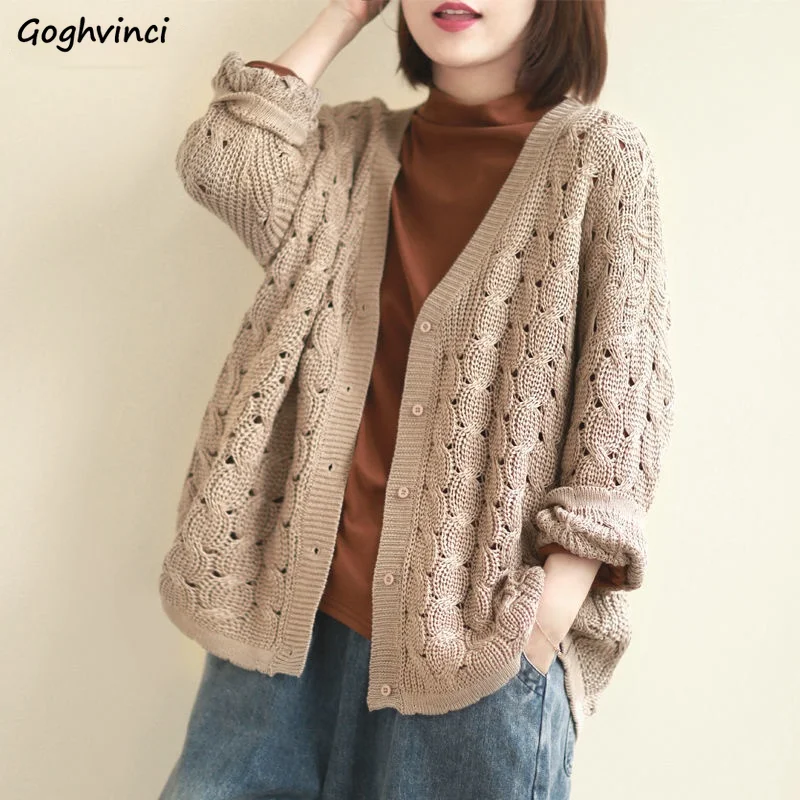 

Sweaters Cardigan Women Colorful Knitting Leisure Loose V-neck Hollow Out Vintage Retro All-match Harajuku Students Lazy Female