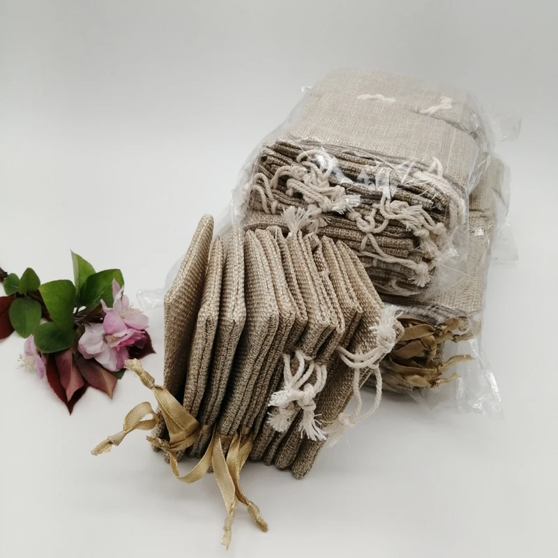 500pcs Silk Ribbon/Cotton Jewelry Packaging Bag Sack Jute Jewelry Packaging Display Bags Sachet Gift Bag Storage Drawstring Bags