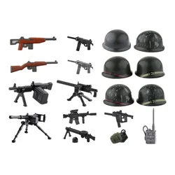 WW2 US Army Soldiers Weapons Building Blocks Helmets Assault Submachine Heavy Machine Guns Carbine Models Military Toys C264