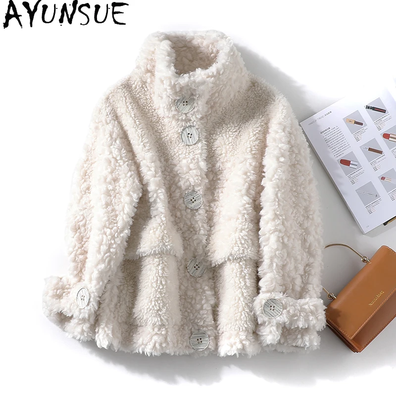 

AYUNSUE Winter Real Sheep Shearing Jacket Women's Casual Clothes Real Fur Coat Famale Wool Coats Short Outwear Abrigo Mujer 1240