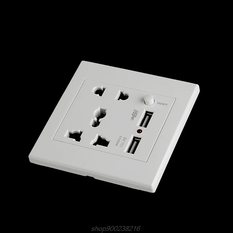 Socket+2 USB+Switch Wall Socket Charger AC/DC Power Adapter Plug Outlet Panel JE23 21 Dropshipping